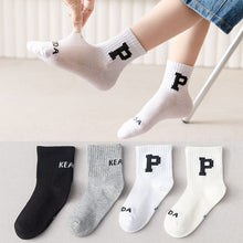 Load image into Gallery viewer, WH0307AC- Spring and Autumn Thin Big Kids Baby Letter Middle Socks (4 in a Set)