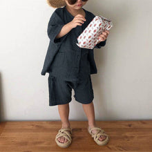 Load image into Gallery viewer, 23D97TG-Children's summer Korean style new suit retro forest cotton and linen wrinkled single-breasted loose boys and girls casual suit