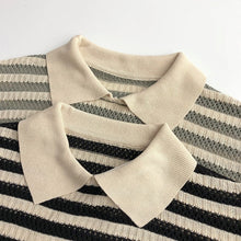 Load image into Gallery viewer, 23T05SE-Summer Korean style knitted hollow striped polo shirt