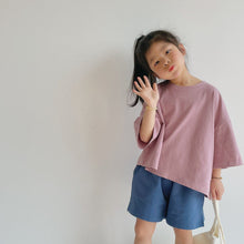 Load image into Gallery viewer, BB2112PCW-Summer Japanese-style brushed angled short-sleeved parent-child top