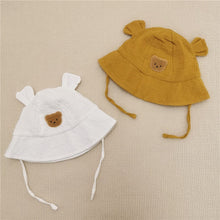 Load image into Gallery viewer, WH81506AC- Korean ins style embroidered bear head baby sun hat sun hat baby gauze hat ear fisherman hat