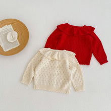 Load image into Gallery viewer, 83109SE-Autumn and winter knitted cardigan lotus leaf collar hollow cotton yarn long-sleeved jacket