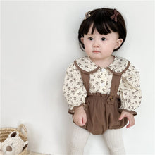 Load image into Gallery viewer, 6598TG-Spring and Autumn Korean Style Small Floral Long Sleeve Shirt + Bib Bag Pants Two-piece Set