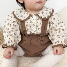 Load image into Gallery viewer, 6598TG-Spring and Autumn Korean Style Small Floral Long Sleeve Shirt + Bib Bag Pants Two-piece Set