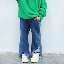 Load image into Gallery viewer, 22061PCW-Autumn parent-child outfit Japanese style ripped split flared denim trousers