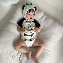 Load image into Gallery viewer, 32311LS-Summer Korean Panda Short Sleeve Style Bodysuit + Hat Two-piece Set