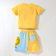 Load image into Gallery viewer, 22016TG-Little maven Summer European and American big smiley face print short-sleeved top + color matching shorts two-piece set