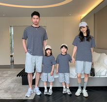 Load image into Gallery viewer, 22B013PCW- Korean parent-child summer striped short-sleeved T-shirt family of three or four pure cotton mother and daughter long skirt family wear trendy