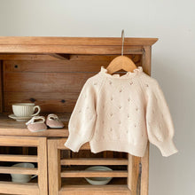 Load image into Gallery viewer, 83074SE-2022 Autumn Infant and Child Girl Sweet Baita Lace Cardigan Hollow Fungus Collar Lace Knitted Jacket