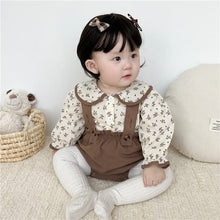 Load image into Gallery viewer, 6598TG-Spring and Autumn Korean Style Small Floral Long Sleeve Shirt + Bib Bag Pants Two-piece Set