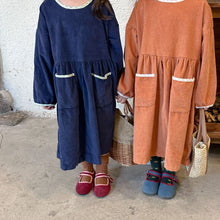 Load image into Gallery viewer, C81316DS-Spring Girls Corduroy Double Pocket Long Sleeve Dress