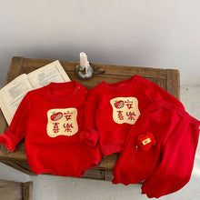 Load image into Gallery viewer, 23083TG-Winter baby peace and joy printed annual clothing plus velvet thickened suit