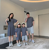Load image into Gallery viewer, 22B013PCW- Korean parent-child summer striped short-sleeved T-shirt family of three or four pure cotton mother and daughter long skirt family wear trendy