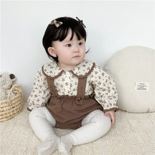 Load image into Gallery viewer, 6598TG-Spring and Autumn Korean Style Small Floral Long Sleeve Shirt + Bib Bag Pants Two-piece Set