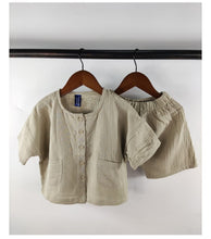 Load image into Gallery viewer, 23D97TG-Children's summer Korean style new suit retro forest cotton and linen wrinkled single-breasted loose boys and girls casual suit