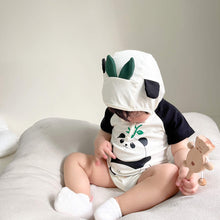 Load image into Gallery viewer, 32311LS-Summer Korean Panda Short Sleeve Style Bodysuit + Hat Two-piece Set