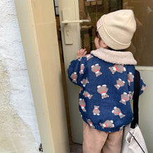 Load image into Gallery viewer, D91159SE-Autumn and winter Korean version of lamb fur collar bear denim sand washed velvet long sleeve jacket