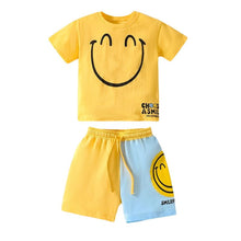 Load image into Gallery viewer, 22016TG-Little maven Summer European and American big smiley face print short-sleeved top + color matching shorts two-piece set