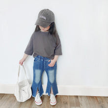 Load image into Gallery viewer, 22118PCW-Spring and summer Korean style casual girls nine-point flared split jeans parent-child outfit