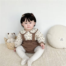 Load image into Gallery viewer, 6598TG-Spring and Autumn Korean Style Small Floral Long Sleeve Shirt + Bib Bag Pants Two-piece Set