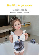 Load image into Gallery viewer, A22XYY077LS-Summer children's houndstooth large bow one-piece swimsuit