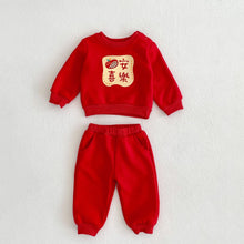Load image into Gallery viewer, 23083TG-Winter baby peace and joy printed annual clothing plus velvet thickened suit