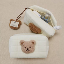 Load image into Gallery viewer, WH81505AC-Korean version of the ins style embroidered bear velvet sponge quilted pencil case kindergarten baby stationery storage bag cosmetic bag