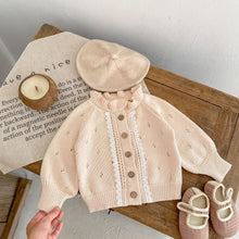 Load image into Gallery viewer, 83074SE-2022 Autumn Infant and Child Girl Sweet Baita Lace Cardigan Hollow Fungus Collar Lace Knitted Jacket