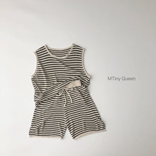 Load image into Gallery viewer, KY75TG-Summer Korean style thin ice silk striped vest + striped shorts two-piece set