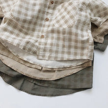 Load image into Gallery viewer, 1133SE-Korean ramie plaid shirt summer Korean children's plaid shirt short sleeves boys and girls casual thin cardigan half sleeves