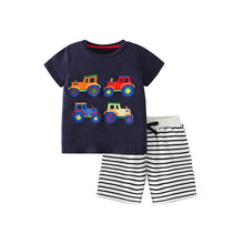 Load image into Gallery viewer, 8386TG-malwee Summer European and American children's round neck short-sleeved top + striped shorts two-piece set