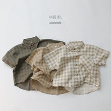 Load image into Gallery viewer, 1133SE-Korean ramie plaid shirt summer Korean children's plaid shirt short sleeves boys and girls casual thin cardigan half sleeves