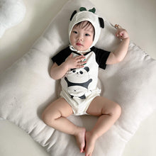 Load image into Gallery viewer, 32311LS-Summer Korean Panda Short Sleeve Style Bodysuit + Hat Two-piece Set