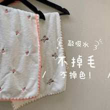 Load image into Gallery viewer, WH92602AC-Cute soft coral fleece towel cartoon embroidered bear strawberry super absorbent face towel no lint face towel