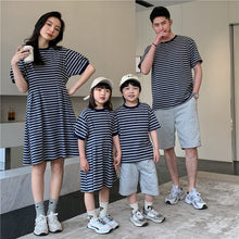 Load image into Gallery viewer, 22B013PCW- Korean parent-child summer striped short-sleeved T-shirt family of three or four pure cotton mother and daughter long skirt family wear trendy