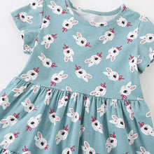 Load image into Gallery viewer, 9309DS-Summer European and American small and medium-sized children's rabbit casual short-sleeved round neck dress