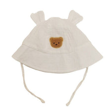 Load image into Gallery viewer, WH81506AC- Korean ins style embroidered bear head baby sun hat sun hat baby gauze hat ear fisherman hat