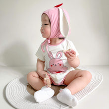 Load image into Gallery viewer, 32308LS-Summer Korean version of the heart bunny print bodysuit + hat two-piece set