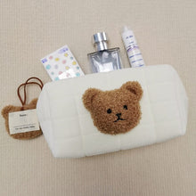 Load image into Gallery viewer, WH81505AC-Korean version of the ins style embroidered bear velvet sponge quilted pencil case kindergarten baby stationery storage bag cosmetic bag