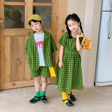 Load image into Gallery viewer, <Taiwan Pavilion> 2022X81TG-Boys and girls Korean style solid color plaid short-sleeved shorts two-piece set (A2)