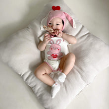 Load image into Gallery viewer, 32308LS-Summer Korean version of the heart bunny print bodysuit + hat two-piece set