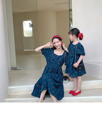 Load image into Gallery viewer, 22B049PCW-High-end polka dot parent-child outfit ins dress French retro internet celebrity long skirt chiffon print skirt mother and daughter outfit