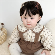 Load image into Gallery viewer, 6598TG-Spring and Autumn Korean Style Small Floral Long Sleeve Shirt + Bib Bag Pants Two-piece Set