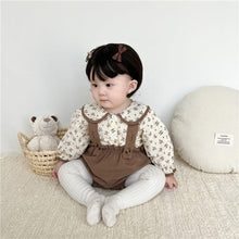 Load image into Gallery viewer, 6598TG-Spring and Autumn Korean Style Small Floral Long Sleeve Shirt + Bib Bag Pants Two-piece Set