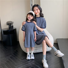 Load image into Gallery viewer, 22B013PCW- Korean parent-child summer striped short-sleeved T-shirt family of three or four pure cotton mother and daughter long skirt family wear trendy