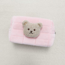 Load image into Gallery viewer, WH81505AC-Korean version of the ins style embroidered bear velvet sponge quilted pencil case kindergarten baby stationery storage bag cosmetic bag