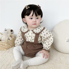 Load image into Gallery viewer, 6598TG-Spring and Autumn Korean Style Small Floral Long Sleeve Shirt + Bib Bag Pants Two-piece Set