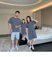 Load image into Gallery viewer, 22B013PCW- Korean parent-child summer striped short-sleeved T-shirt family of three or four pure cotton mother and daughter long skirt family wear trendy