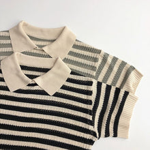 Load image into Gallery viewer, 23T05SE-Summer Korean style knitted hollow striped polo shirt