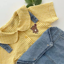Load image into Gallery viewer, Y7314SE-Summer bear embroidered short-sleeved lapel plaid shirt